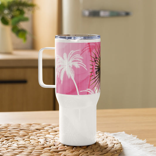 DamQueen Pink Palm Paradise Travel Mug