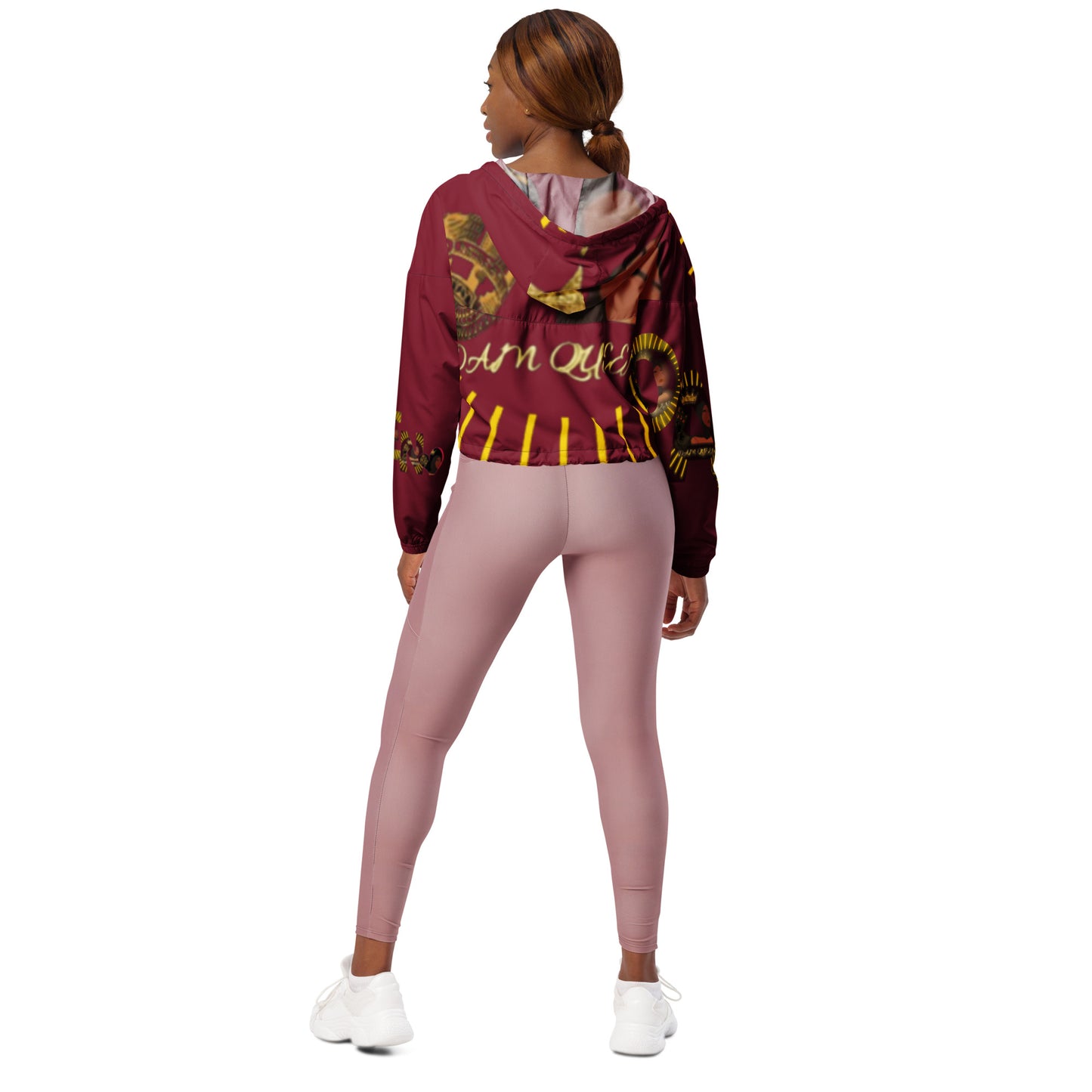 DamQueen Regal Rebel Burgundy Gold Women’s Cropped Windbreaker