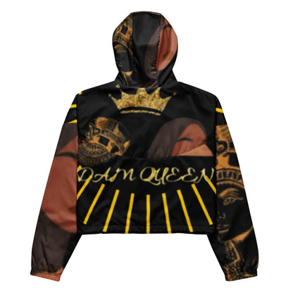 DamQueen Majestic Royalty Black Gold Women’s Cropped Windbreaker