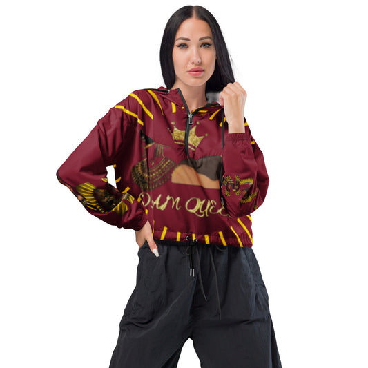 DamQueen Regal Rebel Burgundy Gold Women’s Cropped Windbreaker