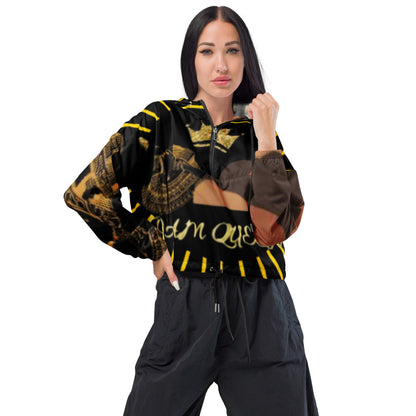 DamQueen Majestic Royalty Black Gold Women’s Cropped Windbreaker