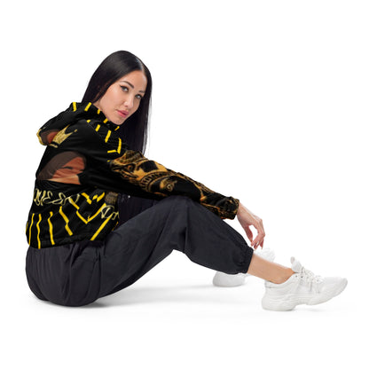 DamQueen Majestic Royalty Black Gold Women’s Cropped Windbreaker