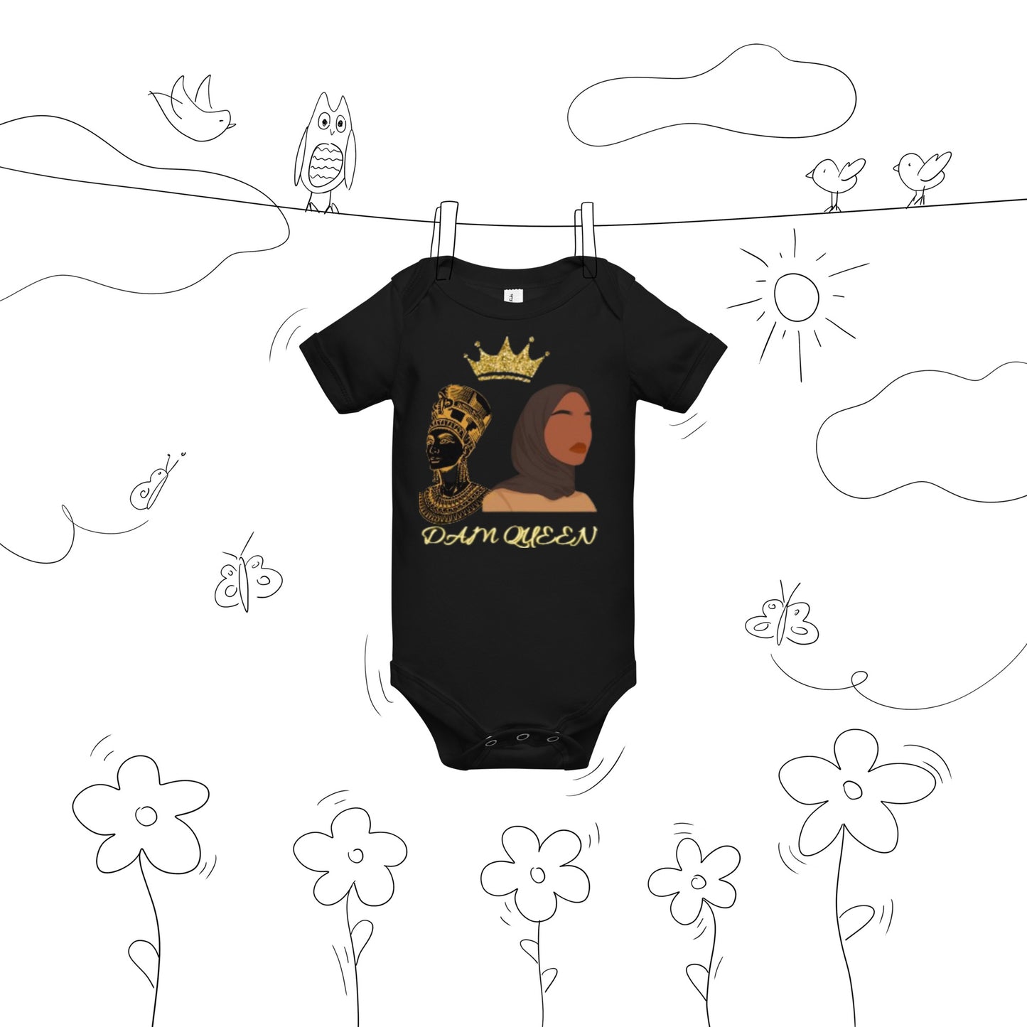 DamQueen Baby Royalty Short Sleeve Onesie