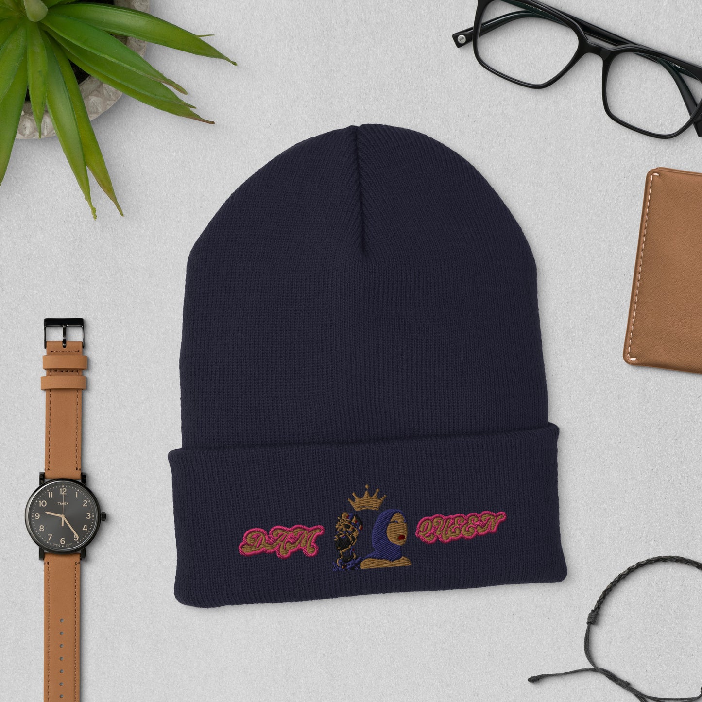 DamQueen Crowned Rebel Cuffed Beanie