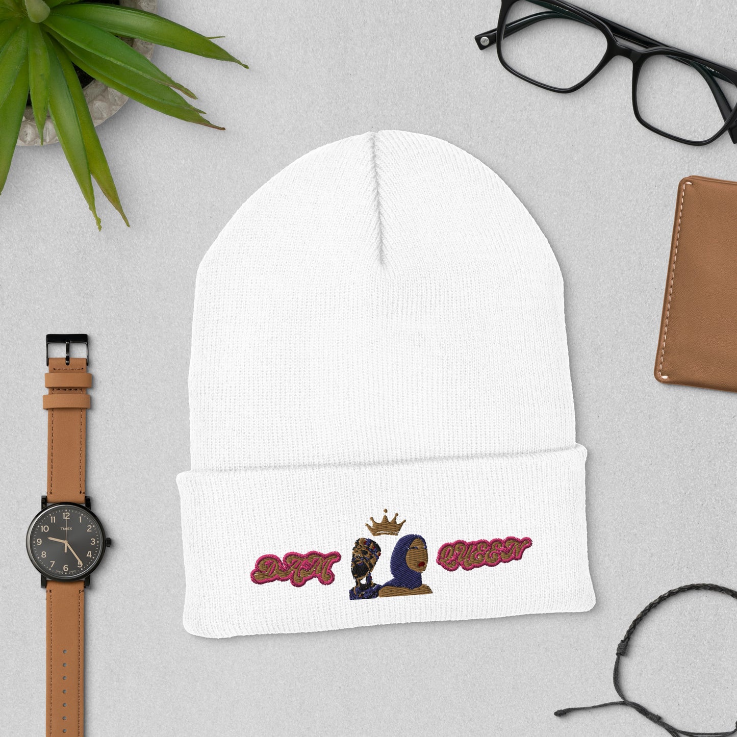 DamQueen Crowned Rebel Cuffed Beanie