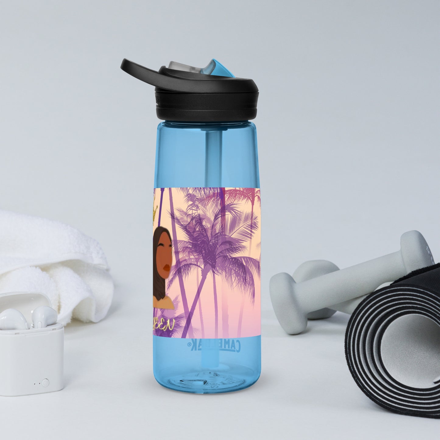 DamQueen Palm Paradise Sports Water Bottle