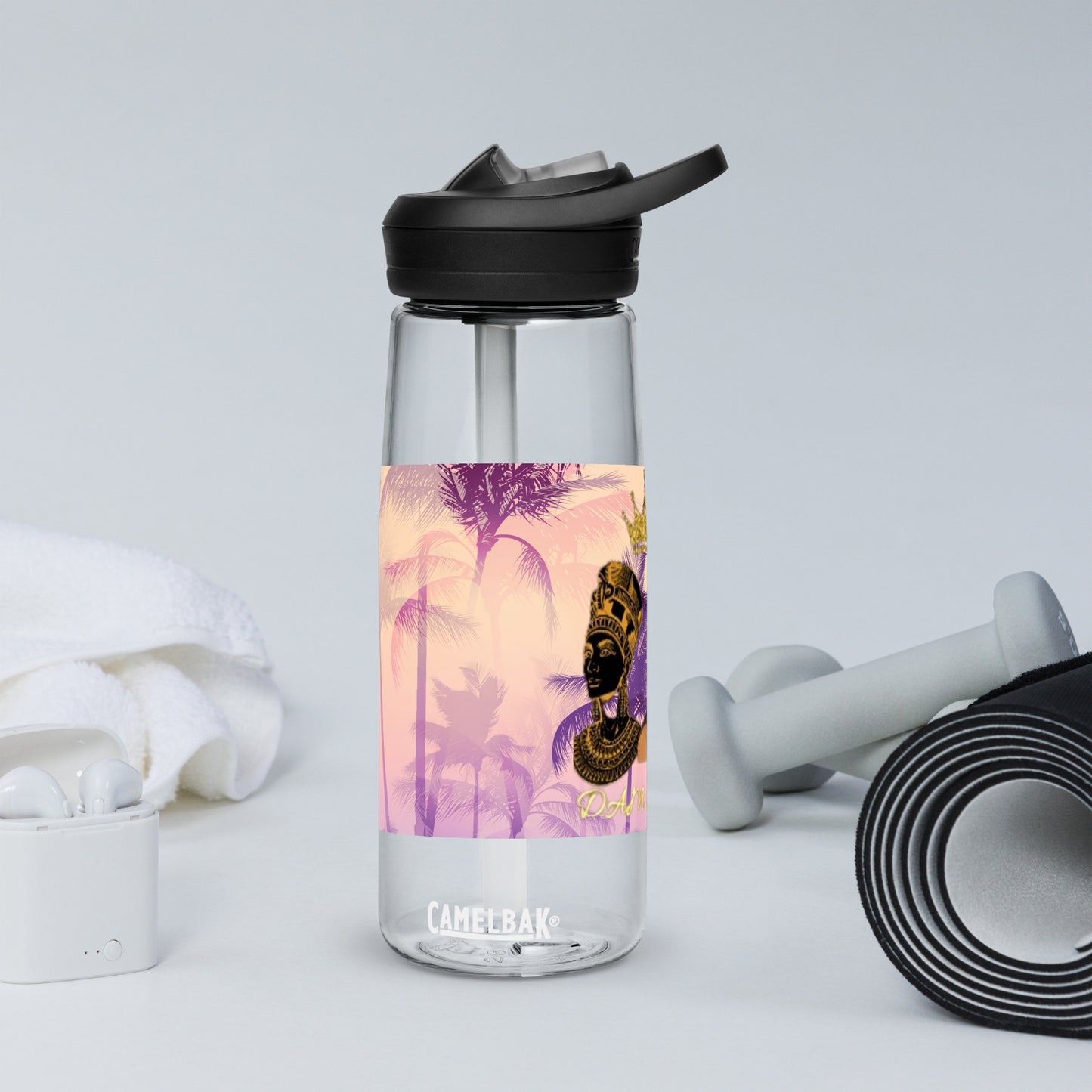 DamQueen Palm Paradise Sports Water Bottle