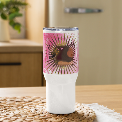 DamQueen Pink Palm Paradise Travel Mug