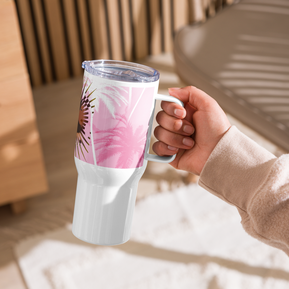 DamQueen Pink Palm Paradise Travel Mug